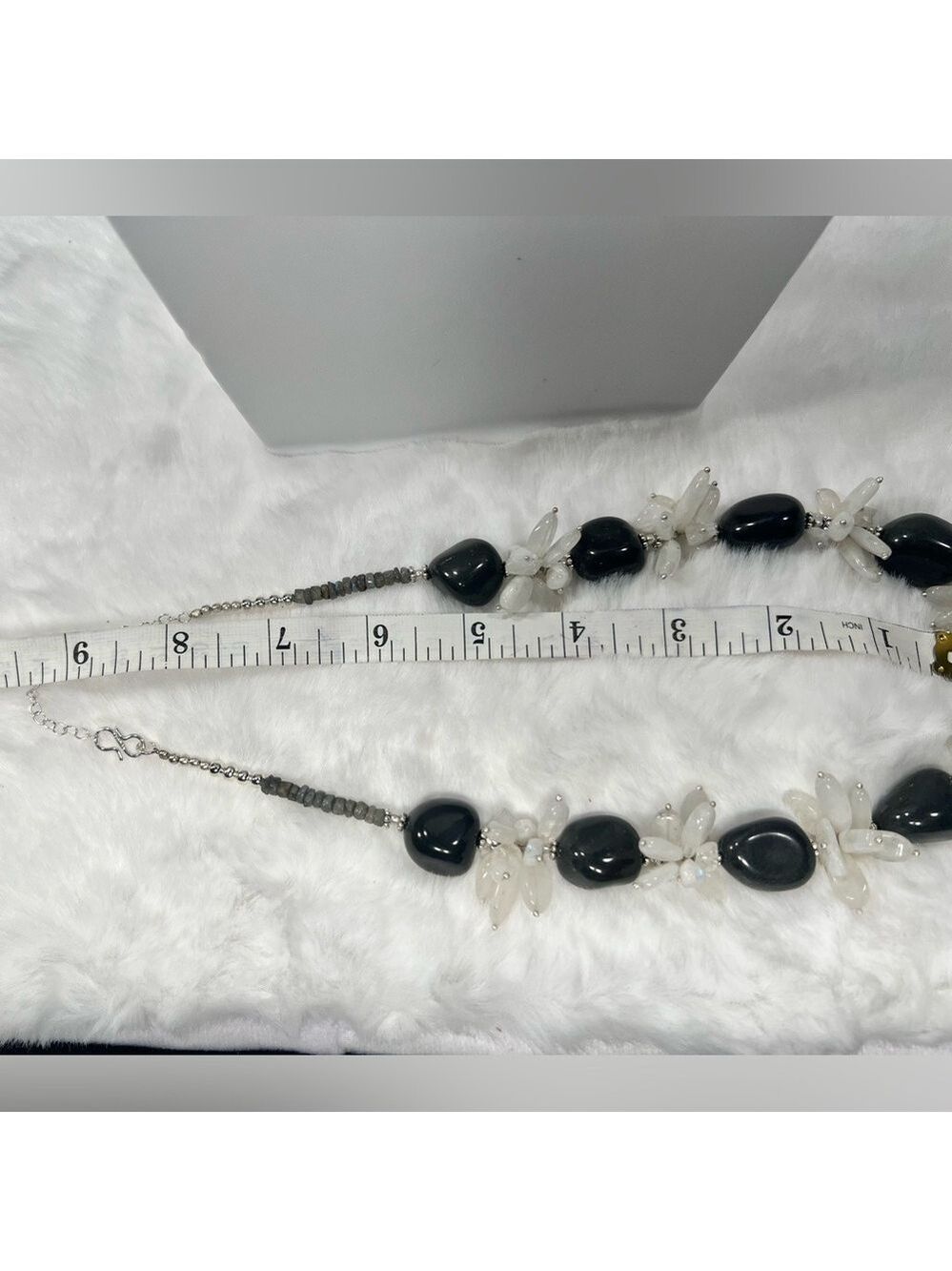 Silver Sheen Obsidian & Moonstone 925 Chunky Beaded Gemstone Necklace & Earrings - Picture 8 of 9
